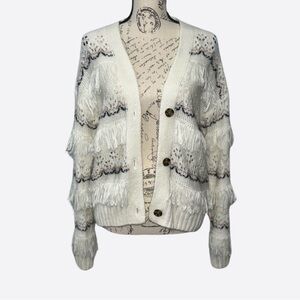 Knit Ivory Cream Fringe Cardigan Sweater